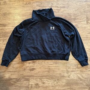 Under Armour Women's Black Fleck Rival Fleece Wrap Neck Loose Cropped Pullover L